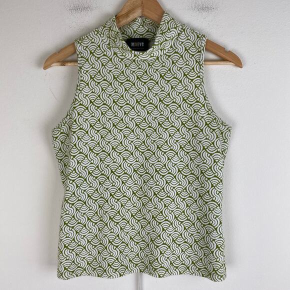 Maeve Structured Mock Neck Top Size M Green Motif Geometric Mod Anthropologie - Picture 8 of 14